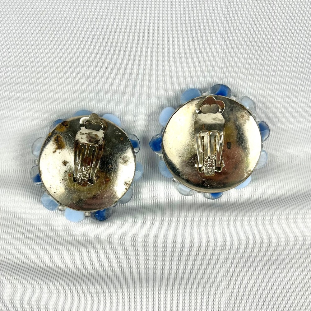 Vtg 50s 60s W Germany Blue Glass Beaded Choker Necklace‎ & Matching Earrings Set - Picture 10 of 14
